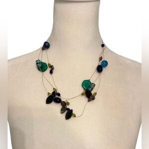 #742 Chico’s Multi Strand Beaded Necklace Art Glass Boho